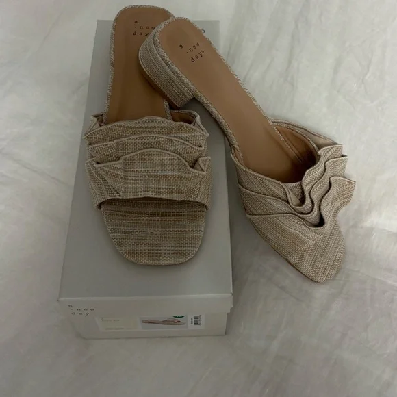 A New Day Lyta Sandals Beige Tan Raffia Sandal Slide Never Worn Size 10 - Picture 7 of 12